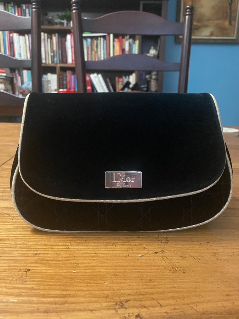 Dior Parfums Black Velvet Clutch with Gold Trim Plaque